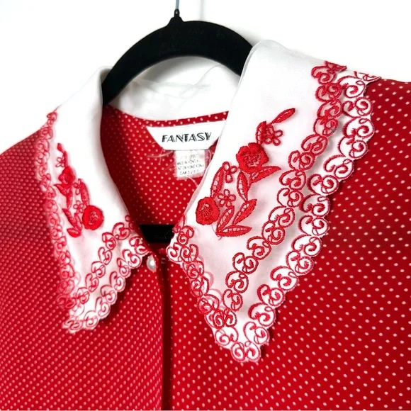 Vintage Retro Lolita Polka Dot Blouse Feminine Coquette Girl Embroidered Collar - Picture 3 of 11